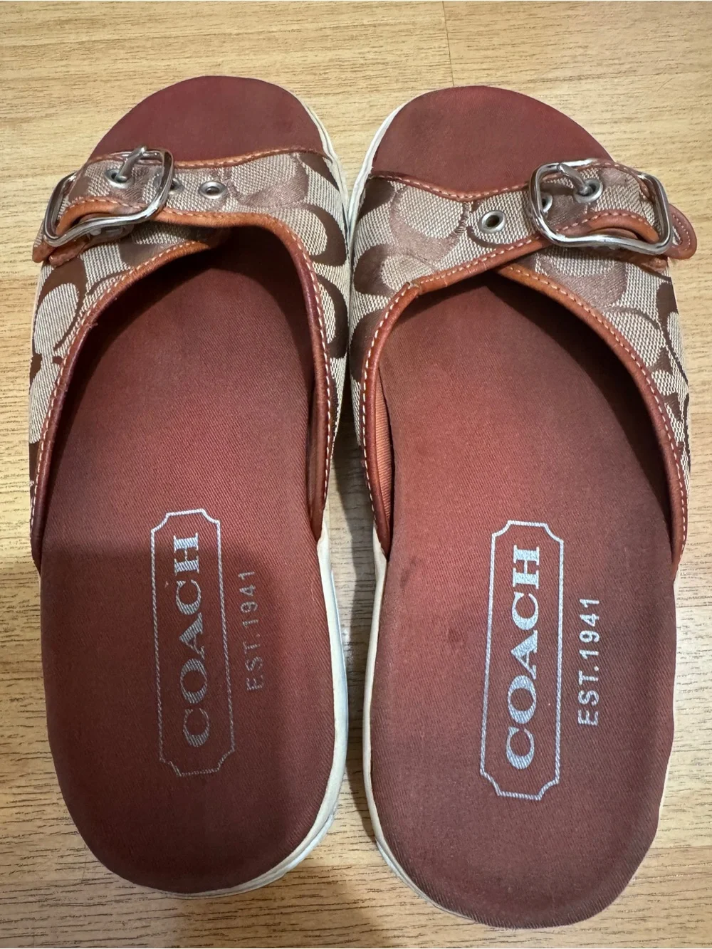 Coach Brown Signature Logo Buckle Slide Sandals 6.5